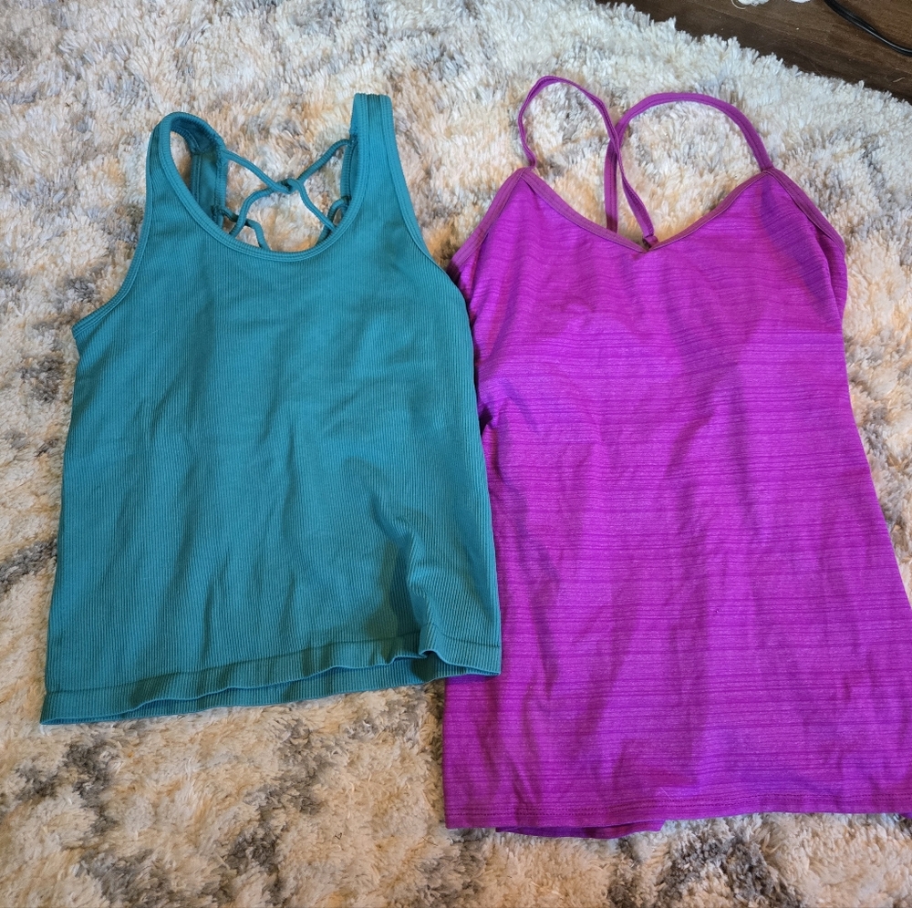 Spiritual Gangster And BEYOND YOGA Teal and Purple Tank Tops SIZE LARGE
